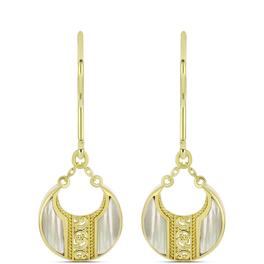 Brincos de Prata com Banho de Ouro com Mãe de Pérola  Contraste: Cabeca de Veado (800)