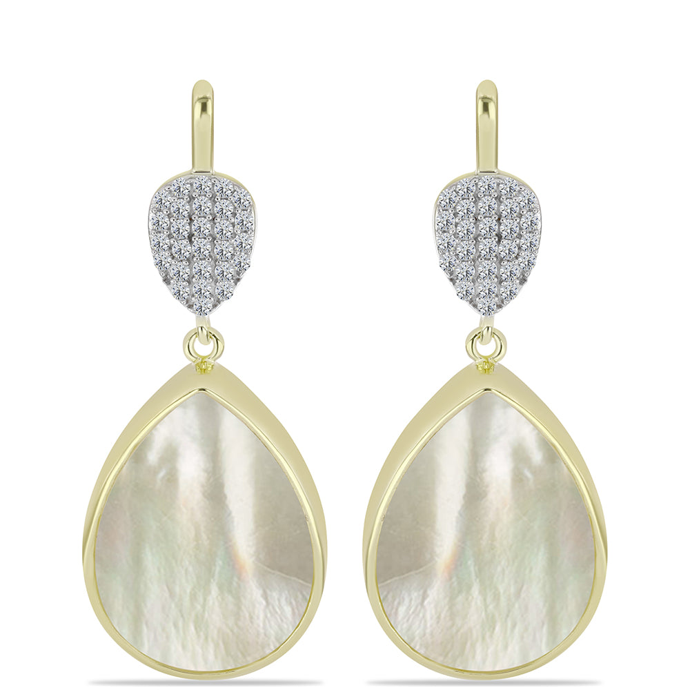 Brincos de Prata com Banho de Ouro com Mãe de Pérola e Topázio Branco  Contraste: Cabeca de Veado (800) 1 