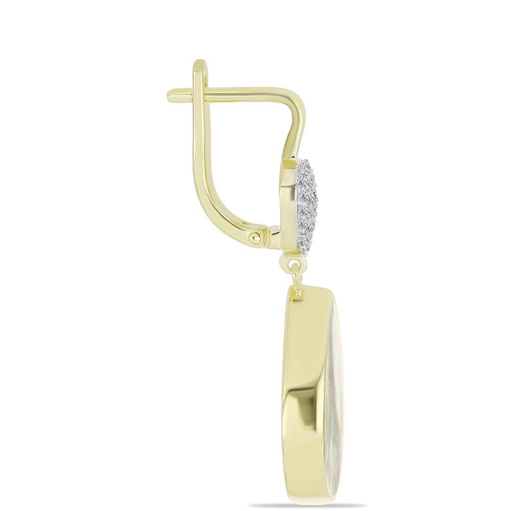 Brincos de Prata com Banho de Ouro com Mãe de Pérola e Topázio Branco  Contraste: Cabeca de Veado (800)