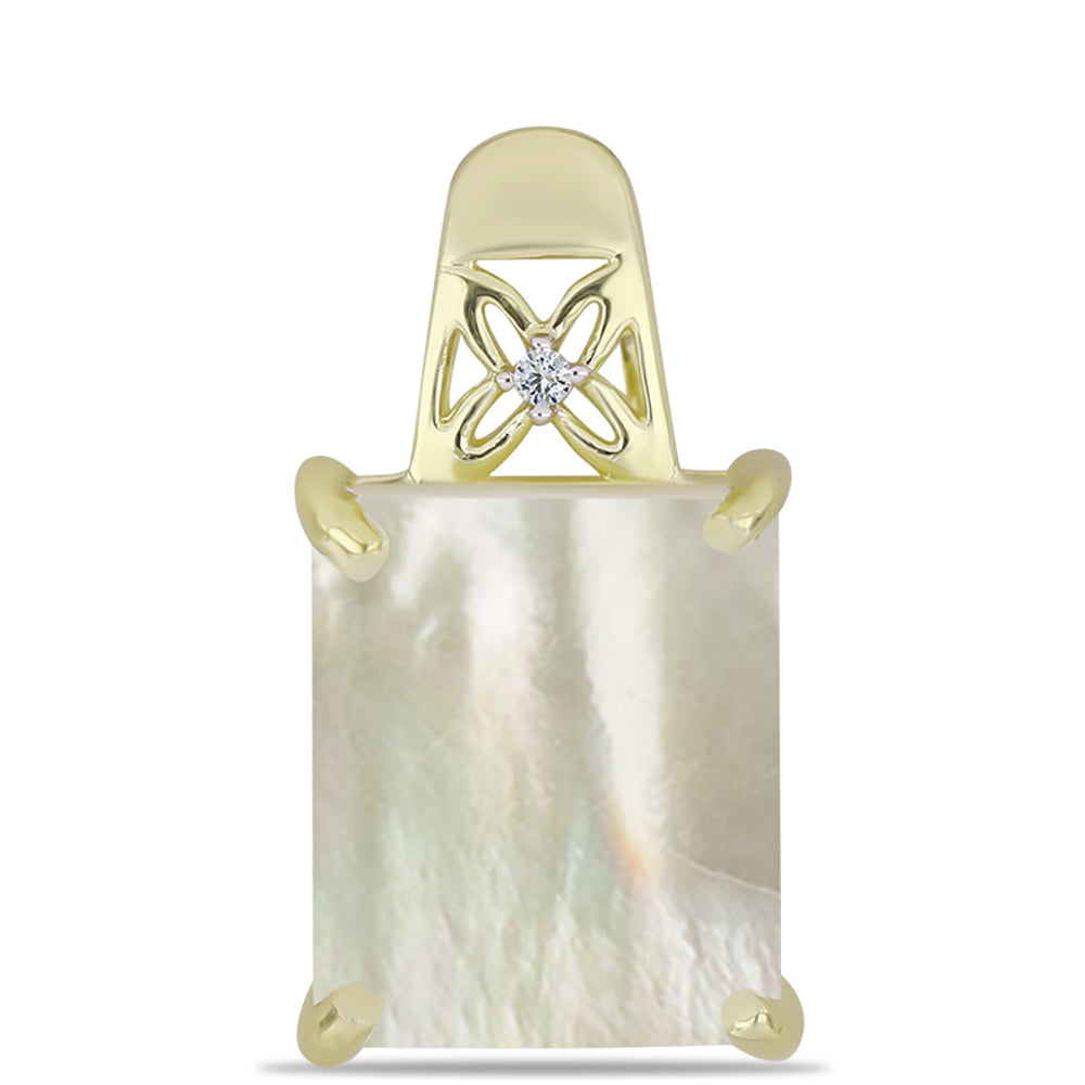 Pendente de Prata com Banho de Ouro com Mãe de Pérola e Topázio Branco