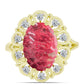 Anel de Prata com Banho de Ouro com Thulite e Topázio Branco  Contraste: Cabeca de Veado (800)