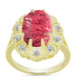 Anel de Prata com Banho de Ouro com Thulite e Topázio Branco  Contraste: Cabeca de Veado (800)