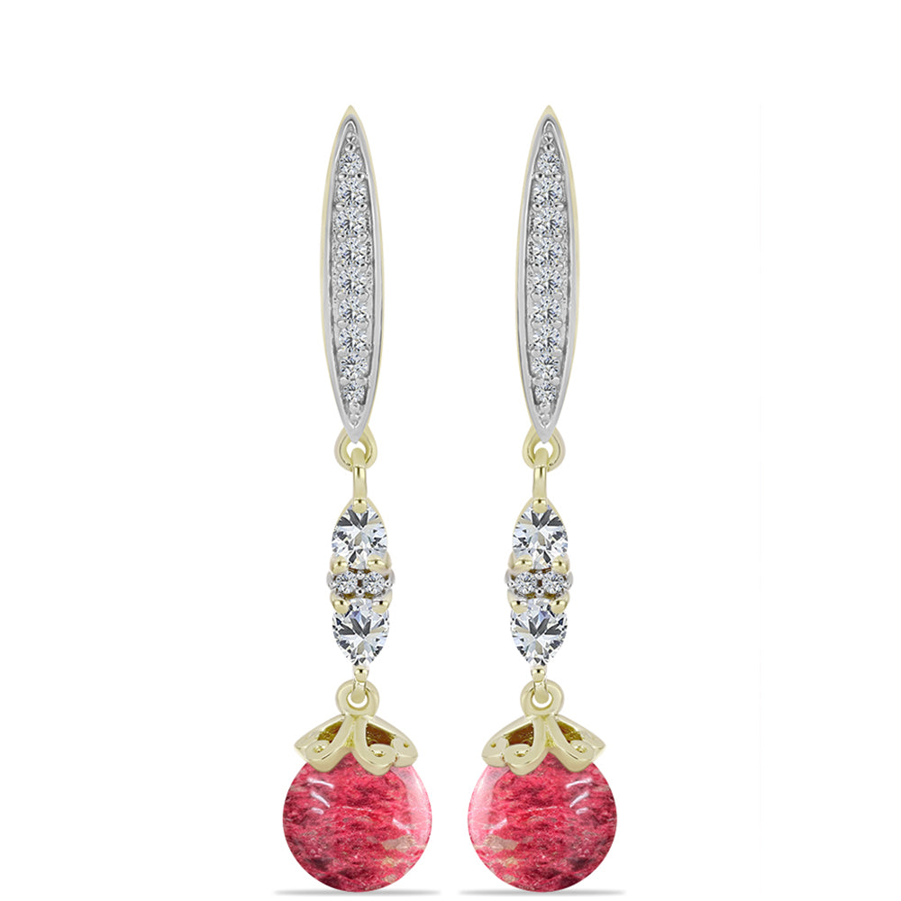 Brincos de Prata com Banho de Ouro com Thulite e Topázio Branco 1 