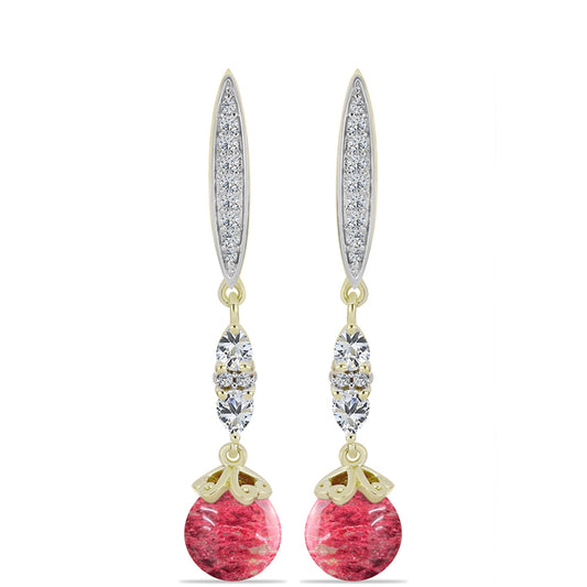 Brincos de Prata com Banho de Ouro com Thulite e Topázio Branco