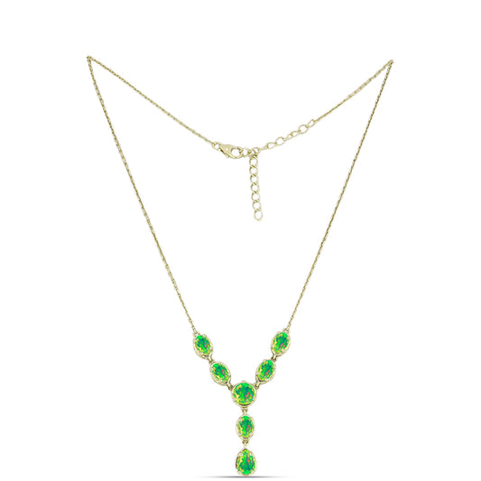 Colar de Prata com Banho de Ouro com Opala Verde do Etíope Lega Dembi  Contraste: Cabeca de Veado (800)