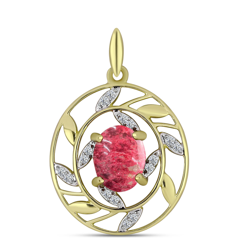 Pendente de Prata com Banho de Ouro com Thulite e Topázio Branco
