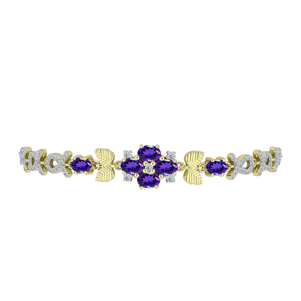 Pulseira de Prata com Banho de Ouro com Ametista de Marrocos e Topázio Branco  Contraste: Cabeca de Veado (800)