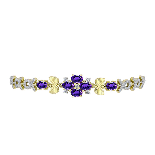 Pulseira de Prata com Banho de Ouro com Ametista de Marrocos e Topázio Branco  Contraste: Cabeca de Veado (800)