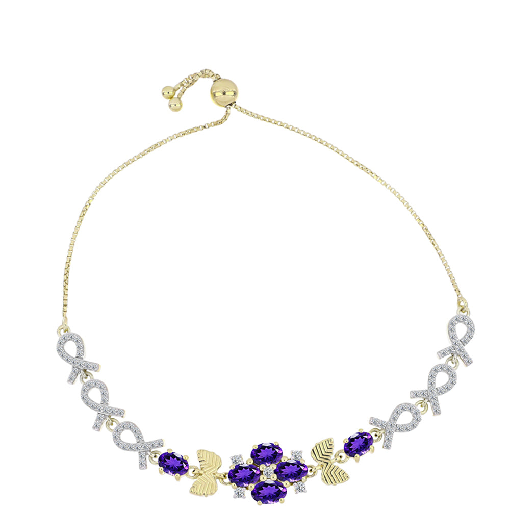 Pulseira de Prata com Banho de Ouro com Ametista de Marrocos e Topázio Branco  Contraste: Cabeca de Veado (800) 1 