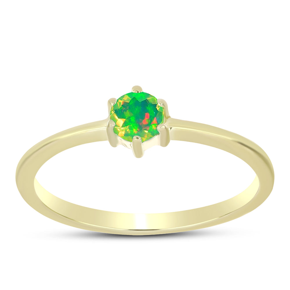 Anel de Prata com Banho de Ouro com Opala Verde do Etíope Lega Dembi