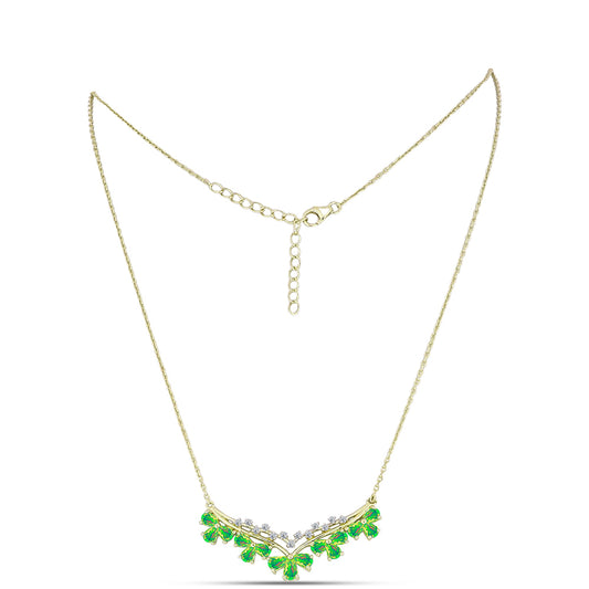 Colar de Prata com Banho de Ouro com Opala Verde do Etíope Lega Dembi e Topázio Branco  Contraste: Cabeca de Veado (800)