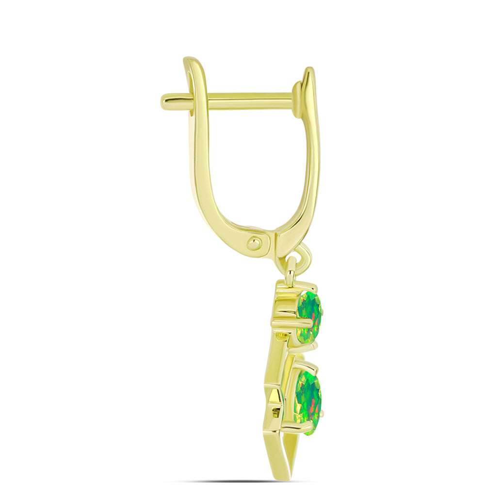 Brincos de Prata com Banho de Ouro com Opala Verde do Etíope Lega Dembi