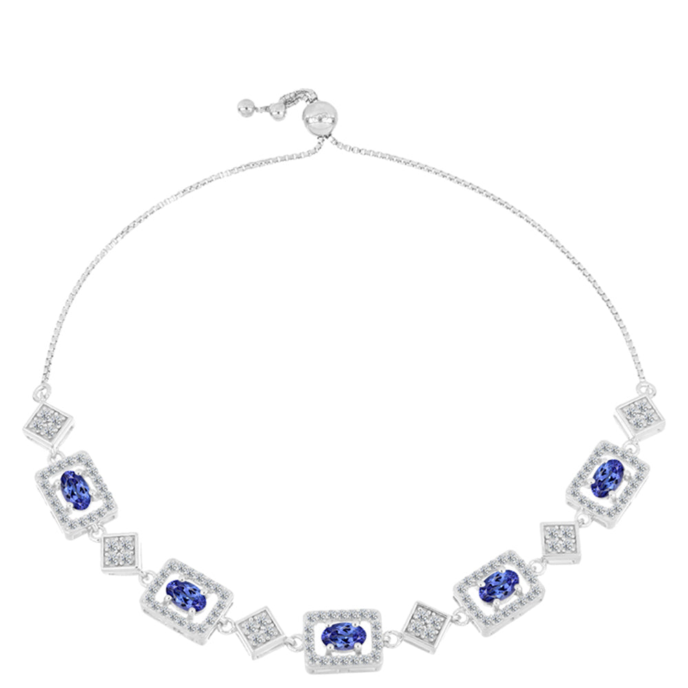 Pulseira de Prata com Tanzanite AAA e Topázio Branco  Contraste: Cabeca de Veado (800)