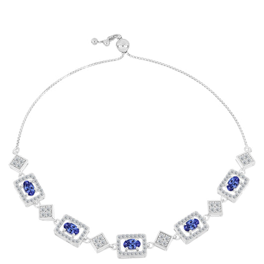 Pulseira de Prata com Tanzanite AAA e Topázio Branco  Contraste: Cabeca de Veado (800)