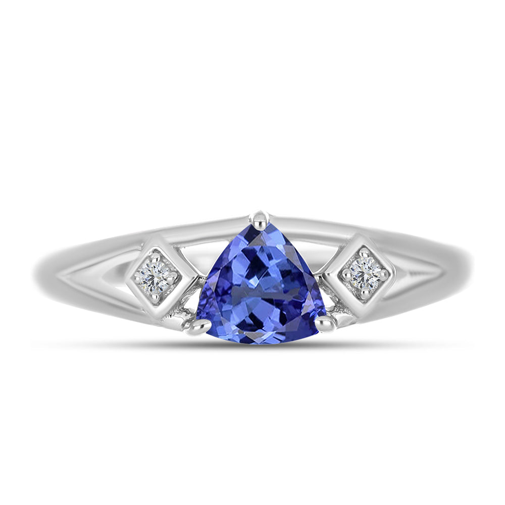 Anel de Prata com Tanzanite AAA e Topázio Branco