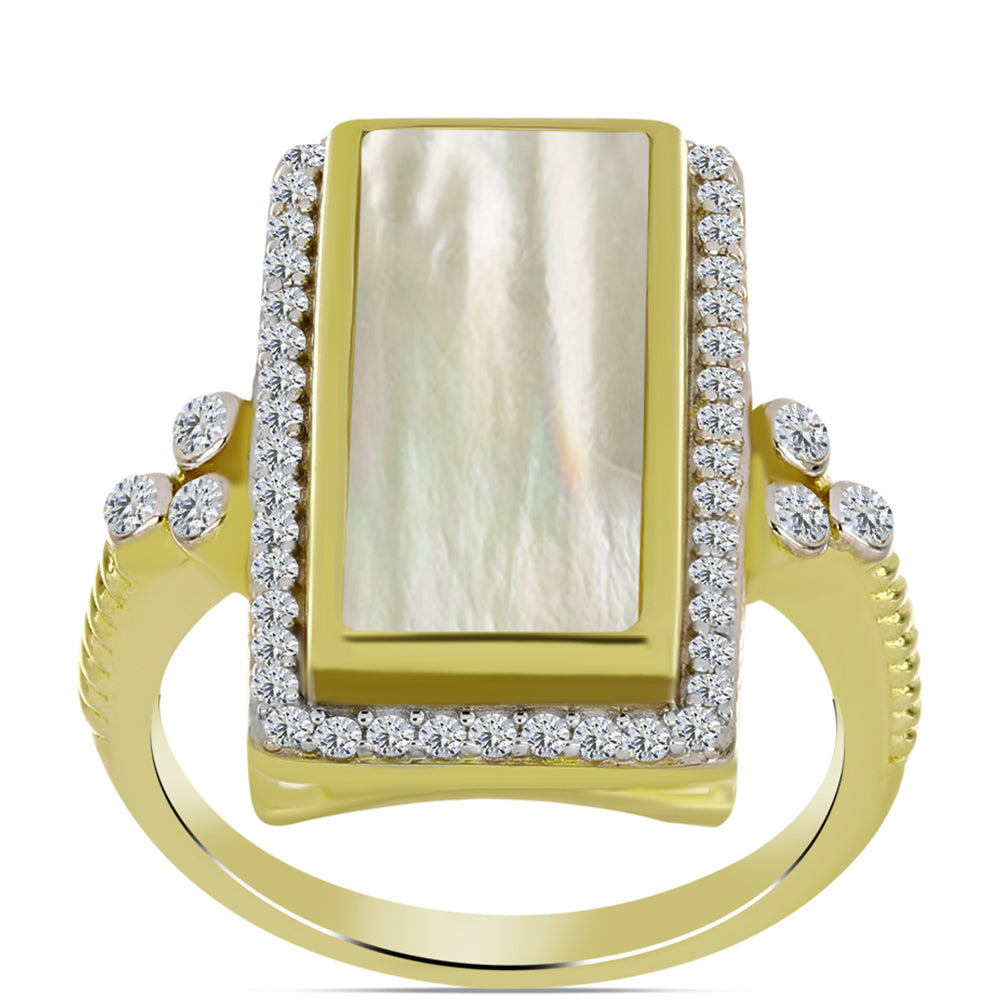 Anel de Prata com Banho de Ouro com Mãe de Pérola e Topázio Branco  Contraste: Cabeca de Veado (800) 3 