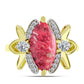 Anel de Prata com Banho de Ouro com Thulite e Topázio Branco  Contraste: Cabeca de Veado (800)