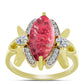 Anel de Prata com Banho de Ouro com Thulite e Topázio Branco  Contraste: Cabeca de Veado (800)