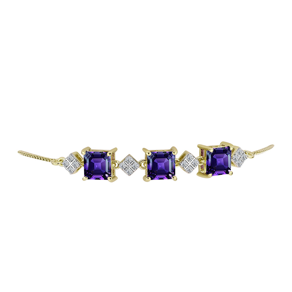 Pulseira de Prata com Banho de Ouro com Ametista de Marrocos e Topázio Branco  Contraste: Cabeca de Veado (800)