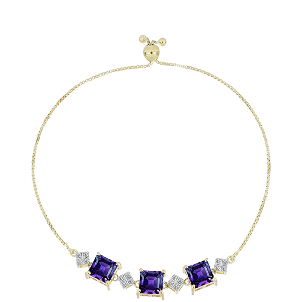 Pulseira de Prata com Banho de Ouro com Ametista de Marrocos e Topázio Branco  Contraste: Cabeca de Veado (800)