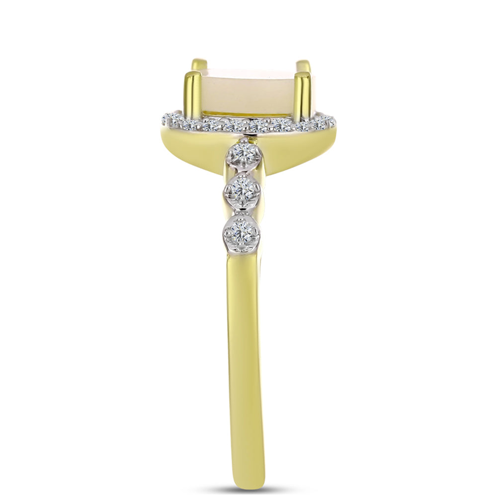 Anel de Prata com Banho de Ouro com Mãe de Pérola e Topázio Branco 4 