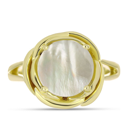 Anel de Prata com Banho de Ouro com Mãe de Pérola  Contraste: Cabeca de Veado (800)