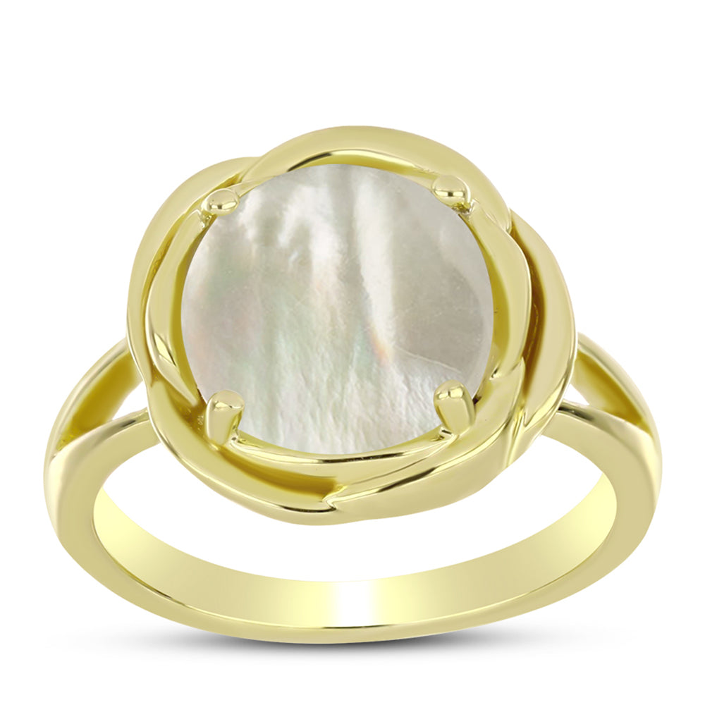 Anel de Prata com Banho de Ouro com Mãe de Pérola  Contraste: Cabeca de Veado (800)
