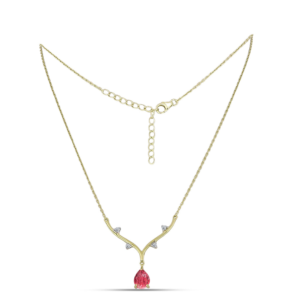 Colar de Prata com Banho de Ouro com Thulite e Topázio Branco  Contraste: Cabeca de Veado (800) 1 