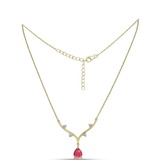 Colar de Prata com Banho de Ouro com Thulite e Topázio Branco  Contraste: Cabeca de Veado (800)