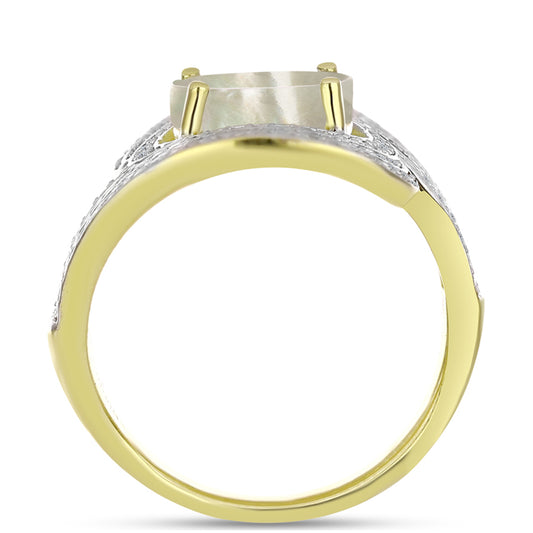 Anel de Prata com Banho de Ouro com Mãe de Pérola e Topázio Branco  Contraste: Cabeca de Veado (800)