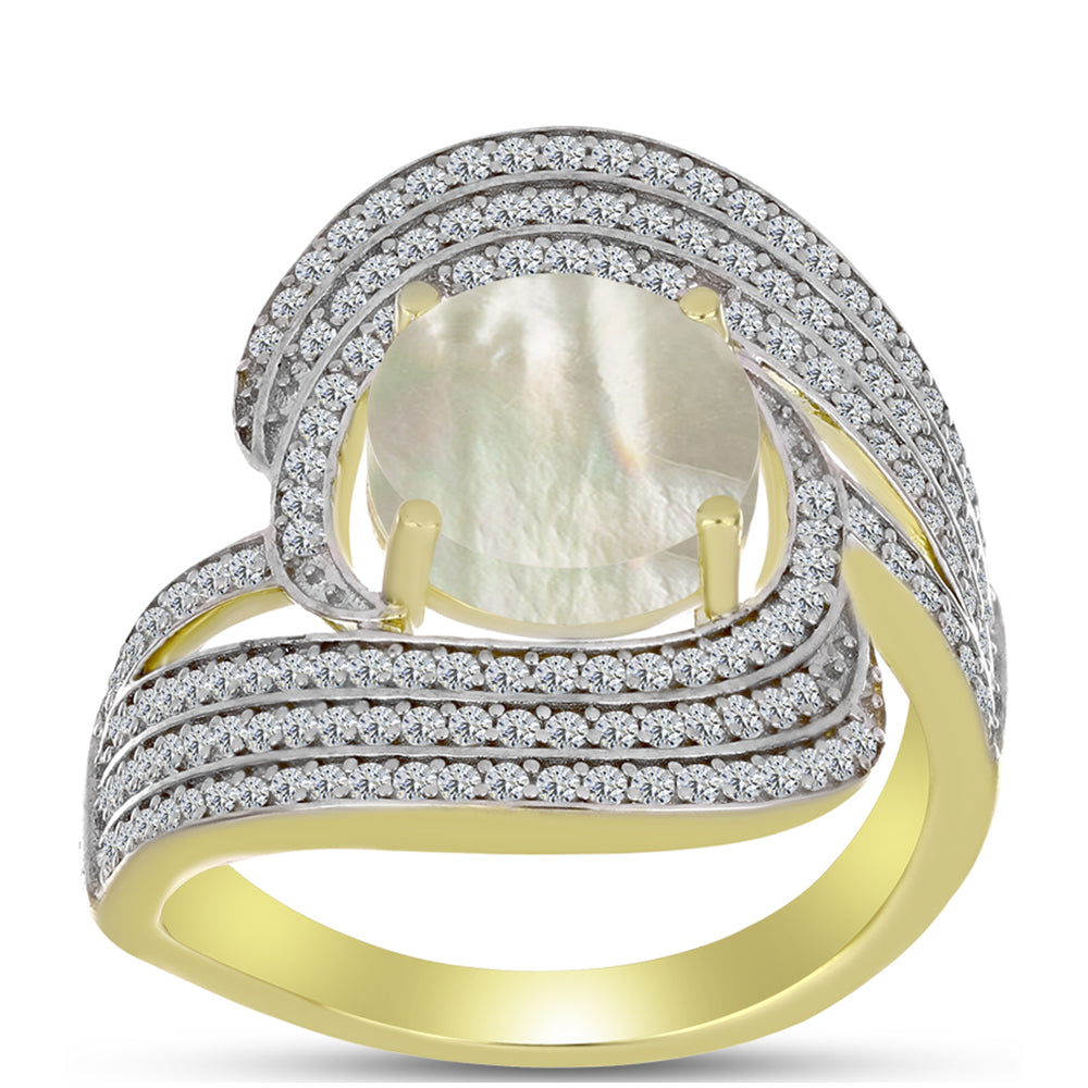 Anel de Prata com Banho de Ouro com Mãe de Pérola e Topázio Branco  Contraste: Cabeca de Veado (800) 3 