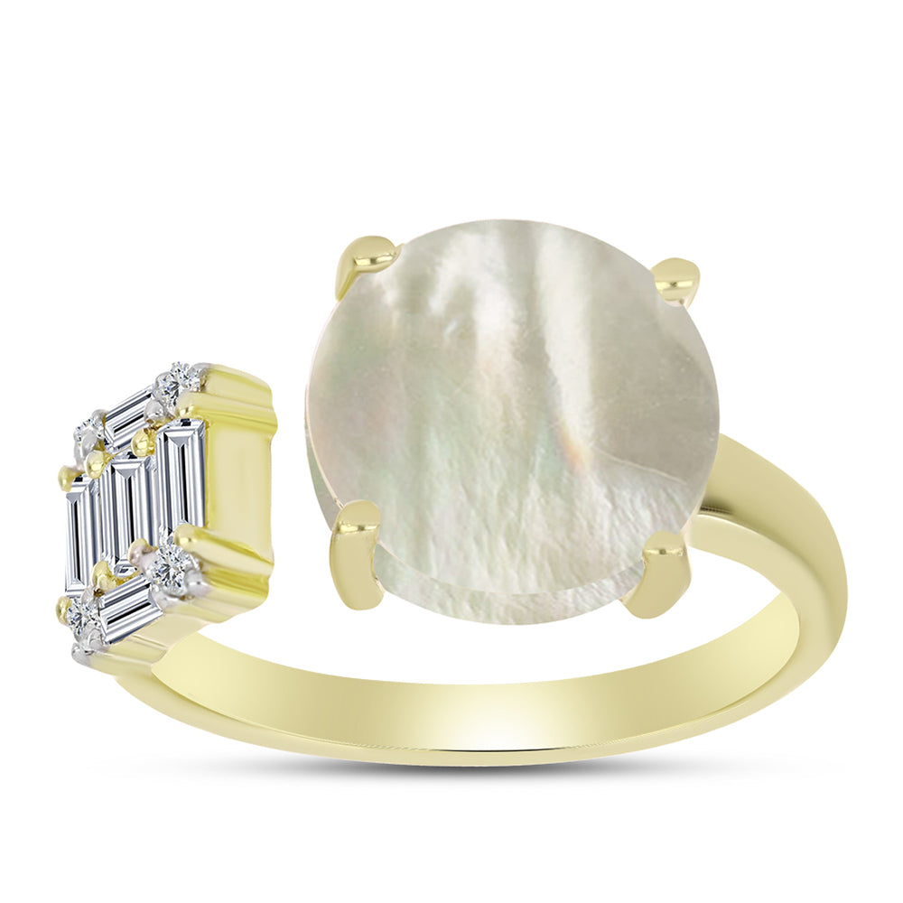 Anel de Prata com Banho de Ouro com Mãe de Pérola e Zircão Branco  Contraste: Cabeca de Veado (800) 3 