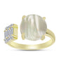 Anel de Prata com Banho de Ouro com Mãe de Pérola e Zircão Branco  Contraste: Cabeca de Veado (800)
