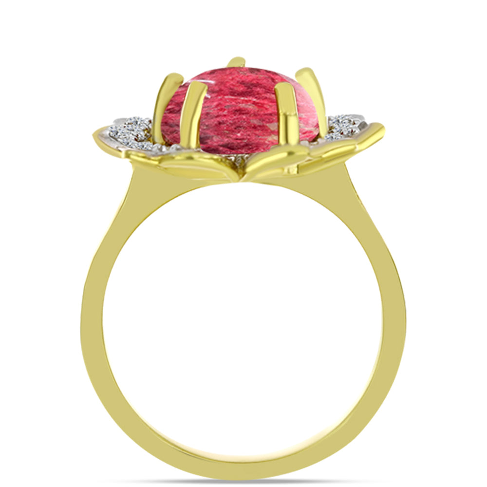 Anel de Prata com Banho de Ouro com Thulite e Topázio Branco  Contraste: Cabeca de Veado (800) 2 