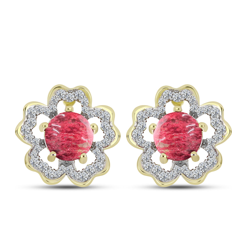 Brincos de Prata com Banho de Ouro com Thulite e Topázio Branco 1 