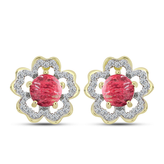 Brincos de Prata com Banho de Ouro com Thulite e Topázio Branco