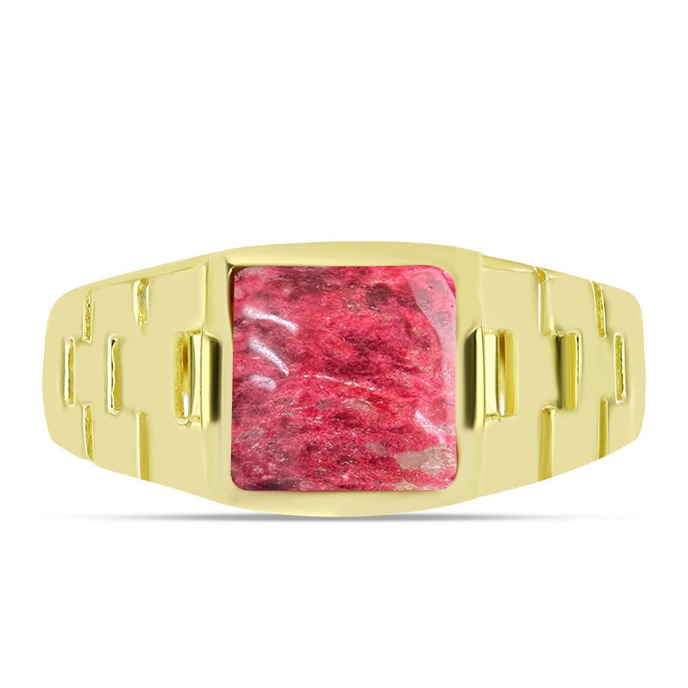 Anel de Prata com Banho de Ouro com Thulite  Contraste: Cabeca de Veado (800)