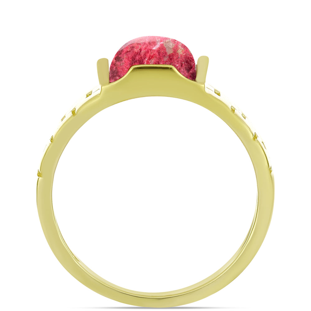 Anel de Prata com Banho de Ouro com Thulite  Contraste: Cabeca de Veado (800)