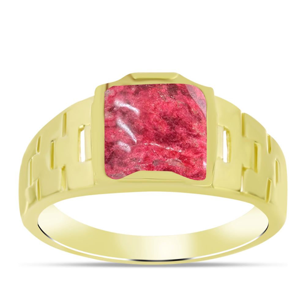 Anel de Prata com Banho de Ouro com Thulite  Contraste: Cabeca de Veado (800) 3 