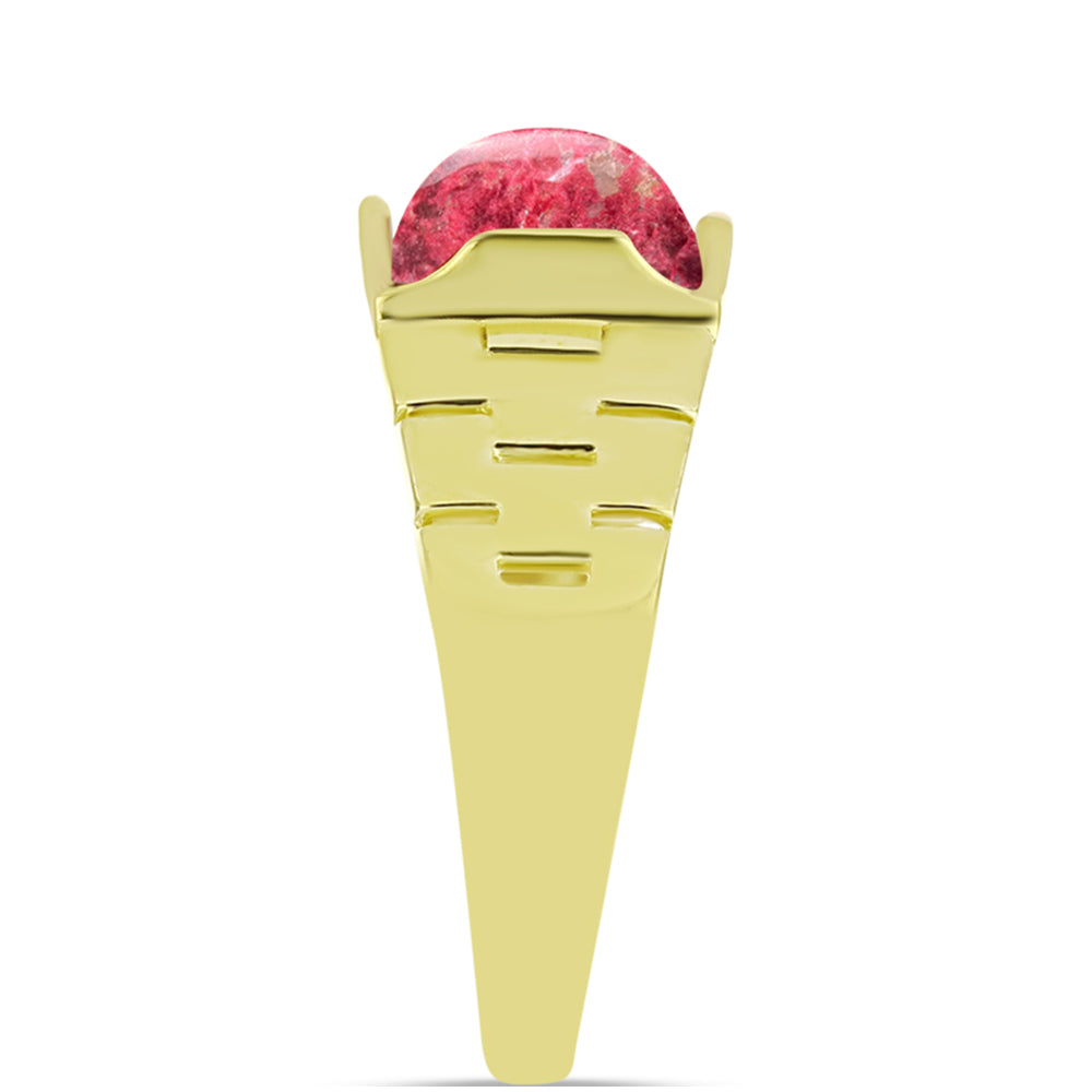 Anel de Prata com Banho de Ouro com Thulite  Contraste: Cabeca de Veado (800)