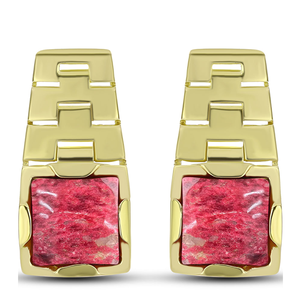 Brincos de Prata com Banho de Ouro com Thulite 1 