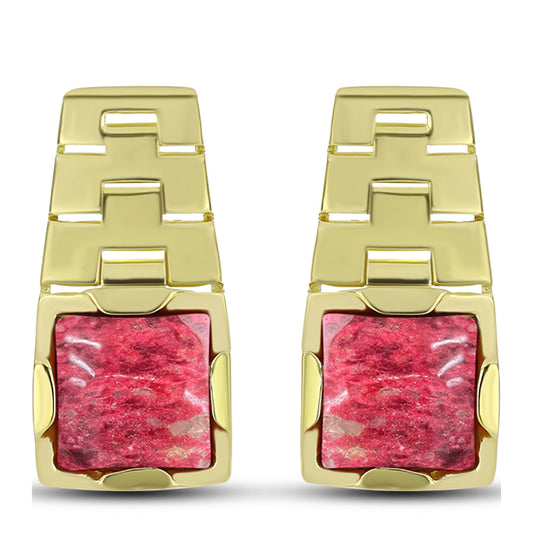 Brincos de Prata com Banho de Ouro com Thulite