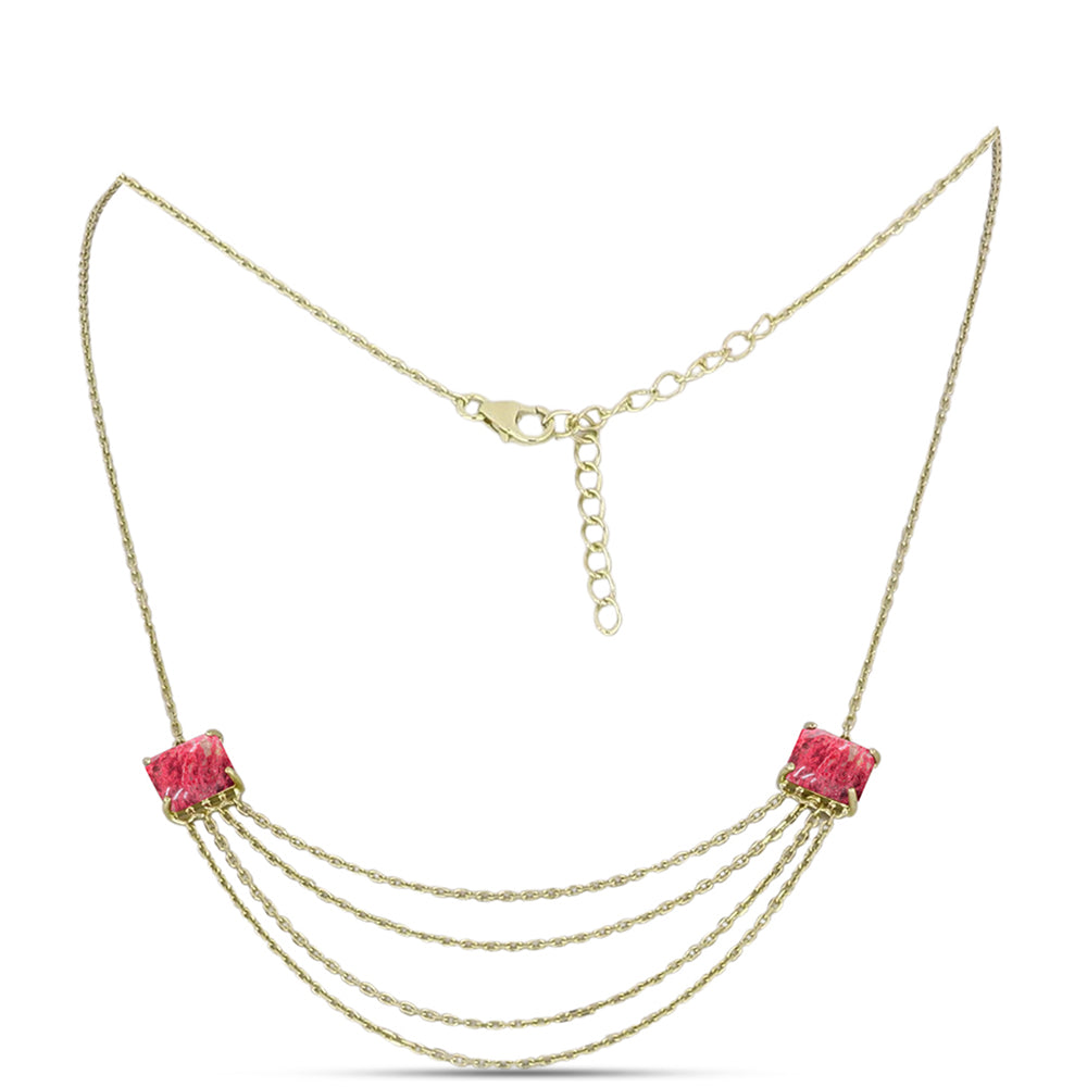 Colar de Prata com Banho de Ouro com Thulite  Contraste: Cabeca de Veado (800)