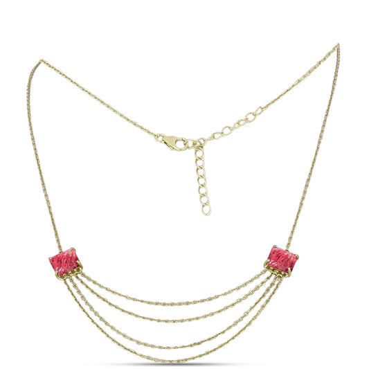 Colar de Prata com Banho de Ouro com Thulite  Contraste: Cabeca de Veado (800)