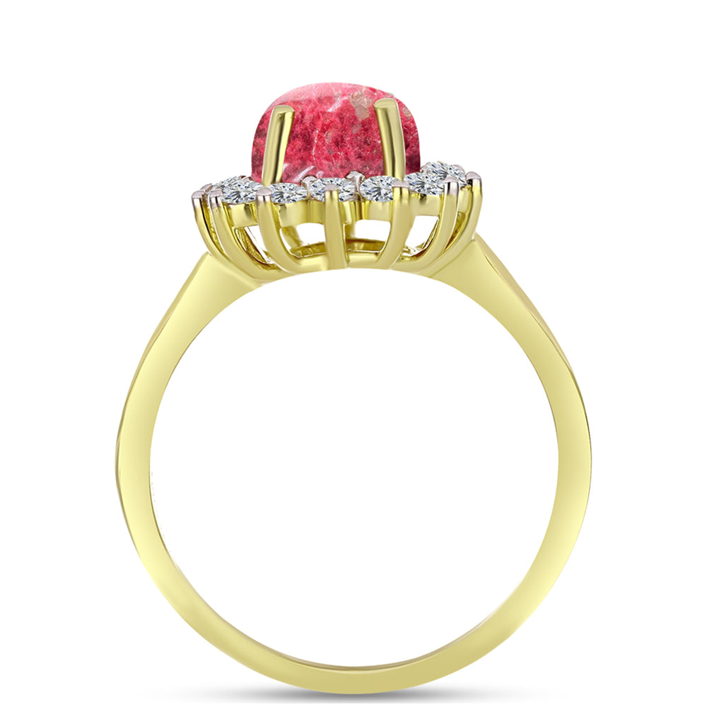 Anel de Prata com Banho de Ouro com Thulite e Topázio Branco