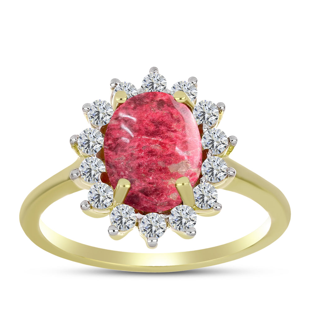 Anel de Prata com Banho de Ouro com Thulite e Topázio Branco