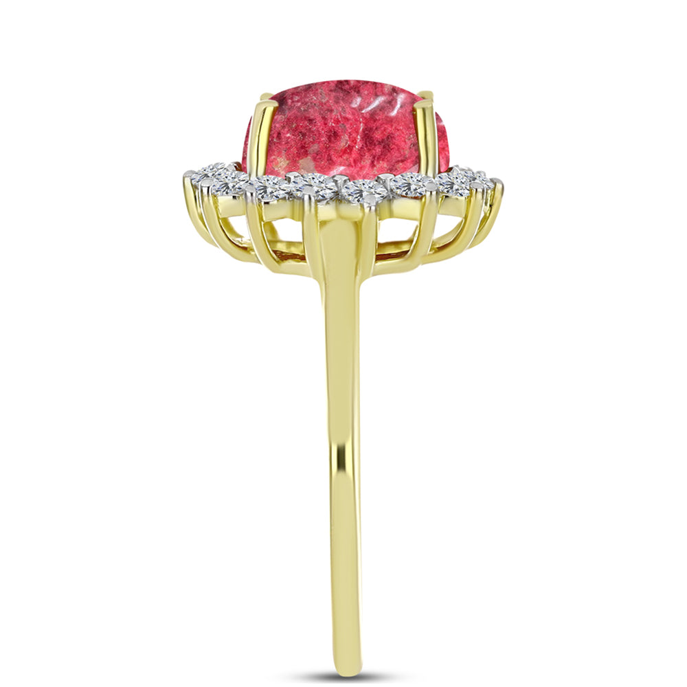 Anel de Prata com Banho de Ouro com Thulite e Topázio Branco 4 