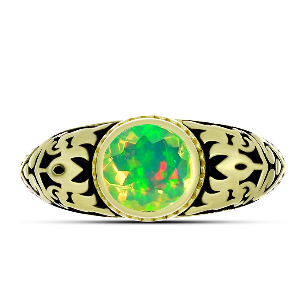 Anel de Prata com Banho de Ouro com Opala Verde do Etíope Lega Dembi  Contraste: Cabeca de Veado (800) 2 