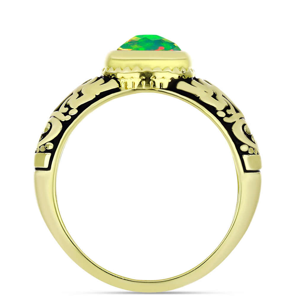 Anel de Prata com Banho de Ouro com Opala Verde do Etíope Lega Dembi  Contraste: Cabeca de Veado (800) 3 