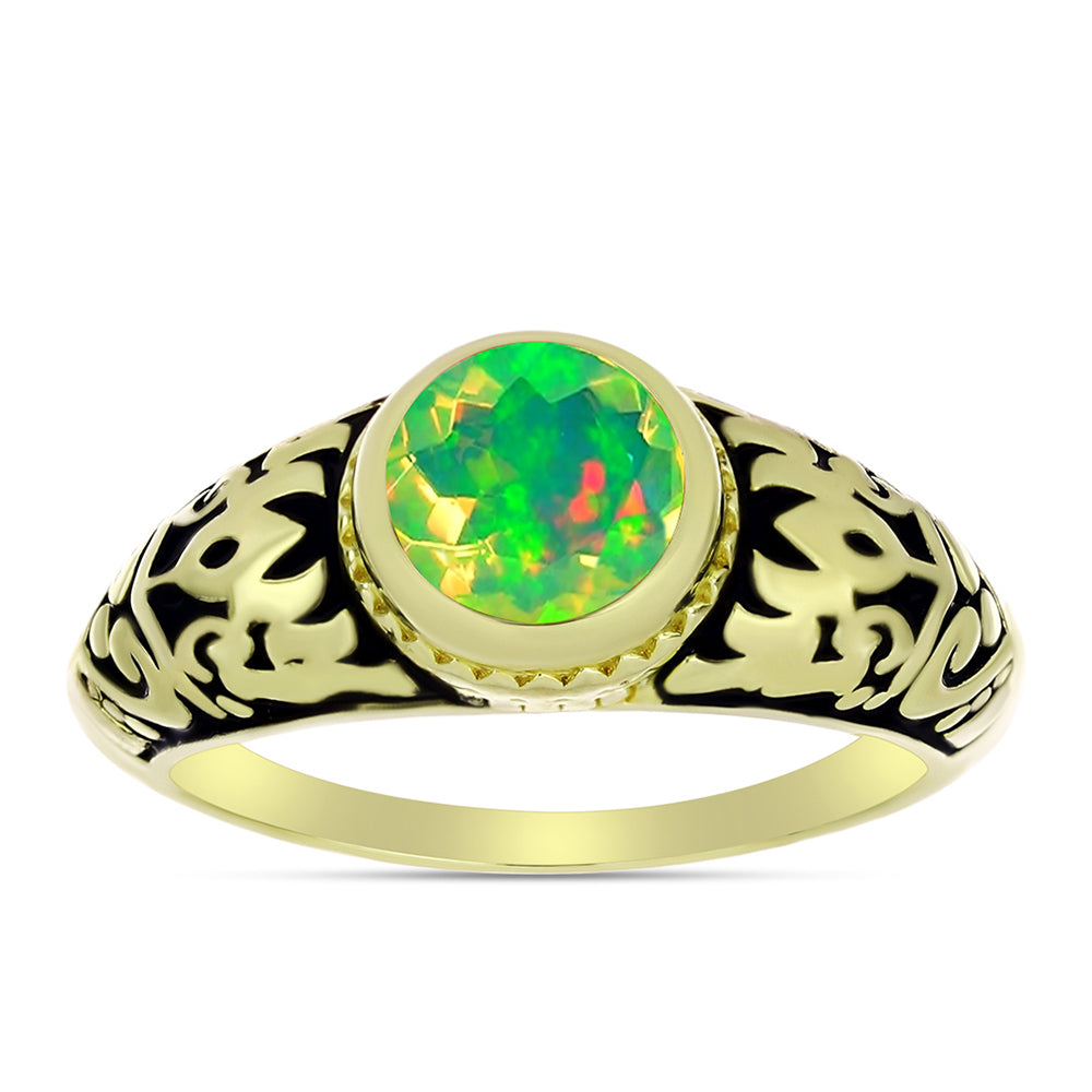 Anel de Prata com Banho de Ouro com Opala Verde do Etíope Lega Dembi  Contraste: Cabeca de Veado (800) 1 